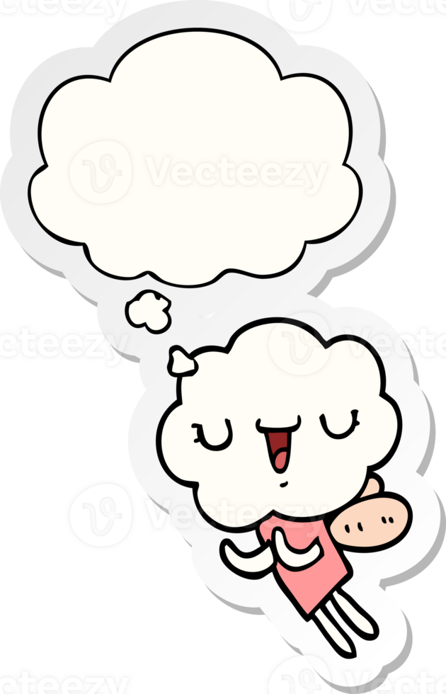 cute cartoon cloud head creature with thought bubble as a printed sticker png