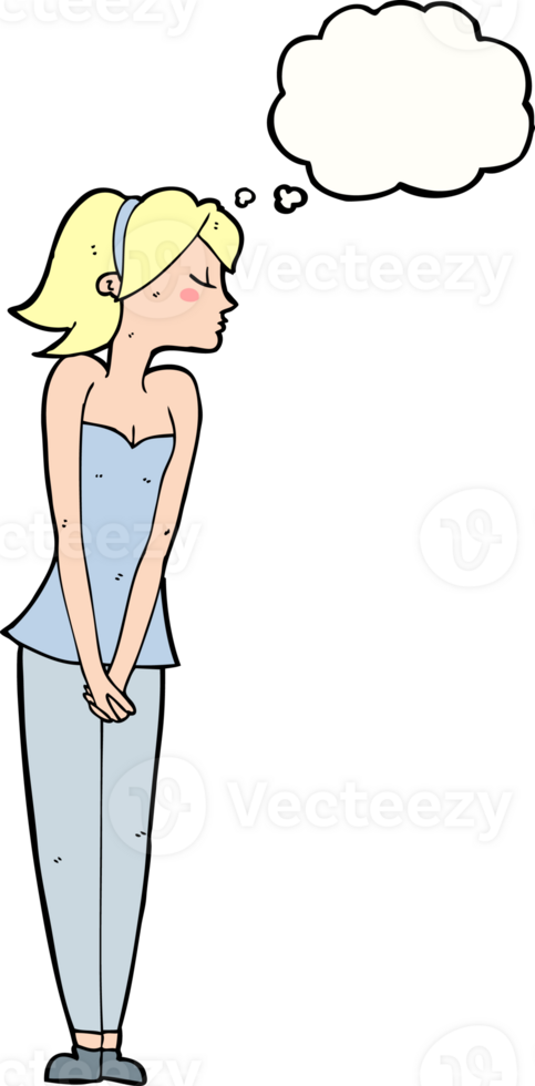 cartoon pretty woman with thought bubble png