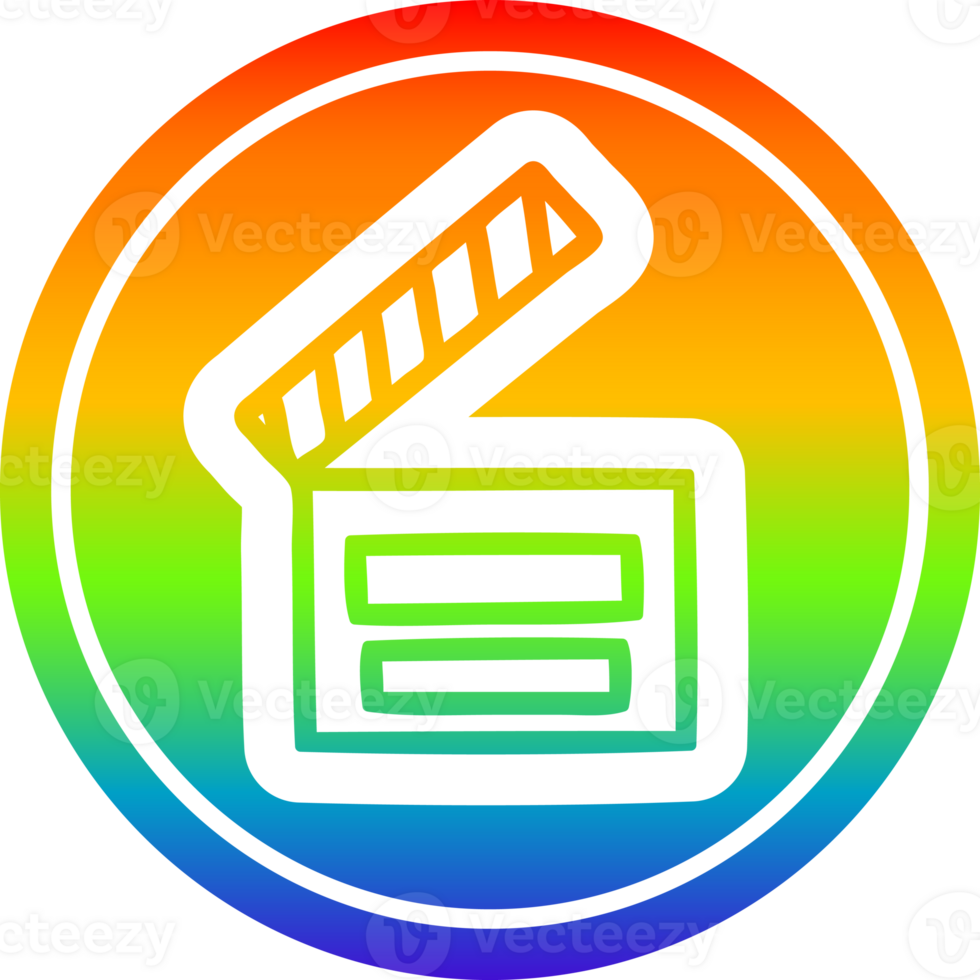 movie clapper board circular icon with rainbow gradient finish png