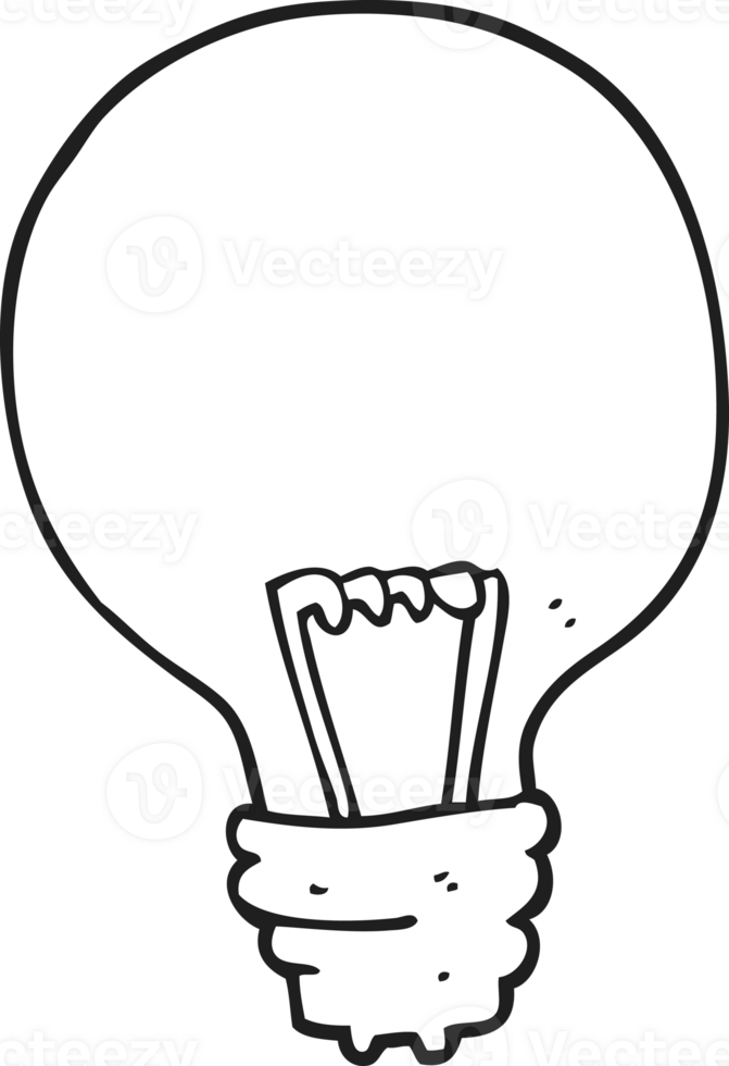 hand drawn black and white cartoon light bulb png