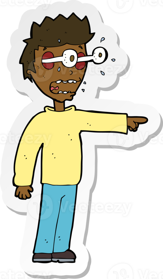sticker van een tekenfilmman met uitpuilende ogen png