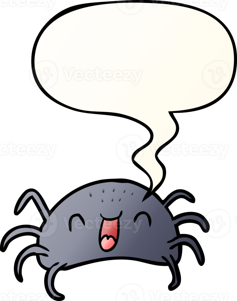 cartoon halloween spider with speech bubble in smooth gradient style png