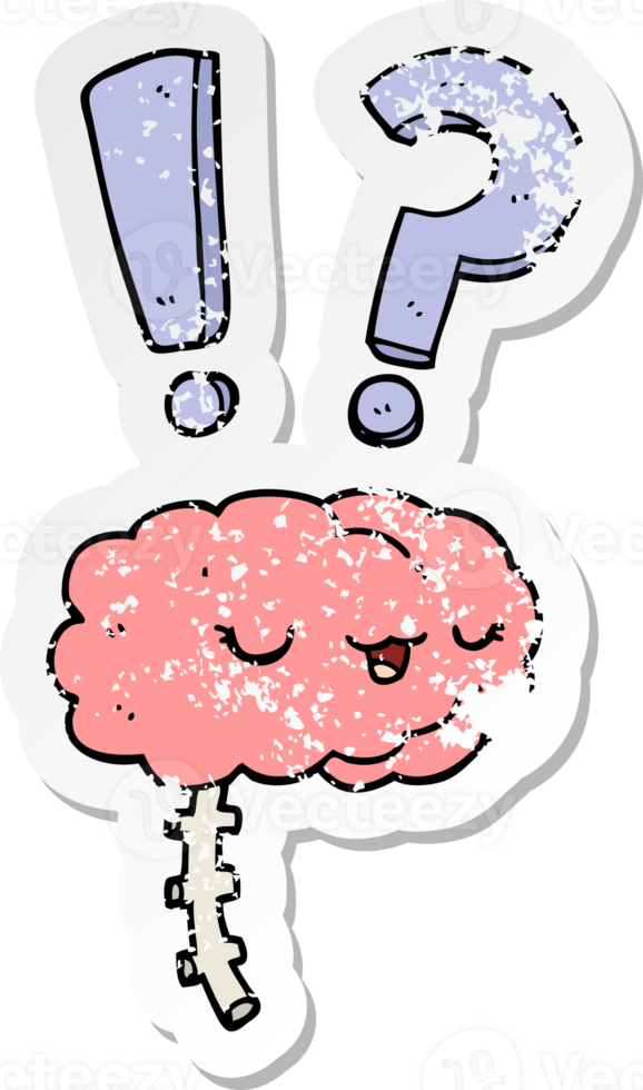 distressed sticker of a cartoon curious brain png