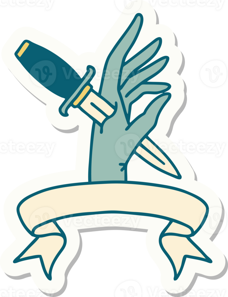 tattoo style sticker with banner of a dagger in the hand png