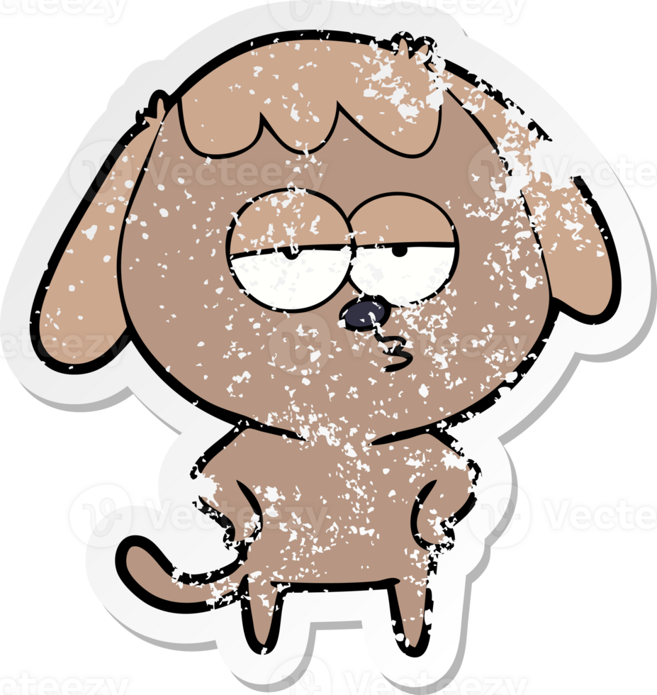 distressed sticker of a cartoon bored dog png