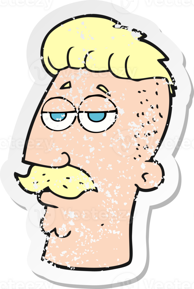 retro distressed sticker of a cartoon man with hipster hair cut png