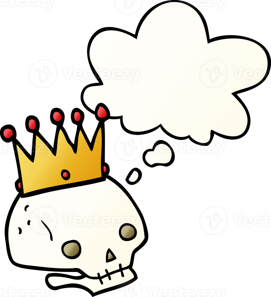 cartoon skull with crown with thought bubble in smooth gradient style png