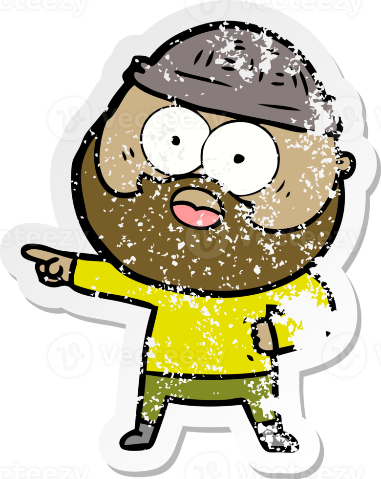 distressed sticker of a cartoon bearded man png