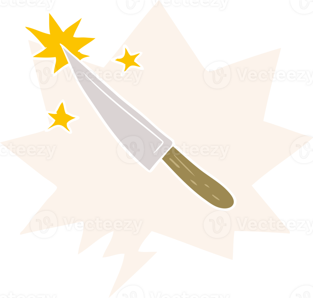 cartoon sharp kitchen knife with speech bubble in retro style png
