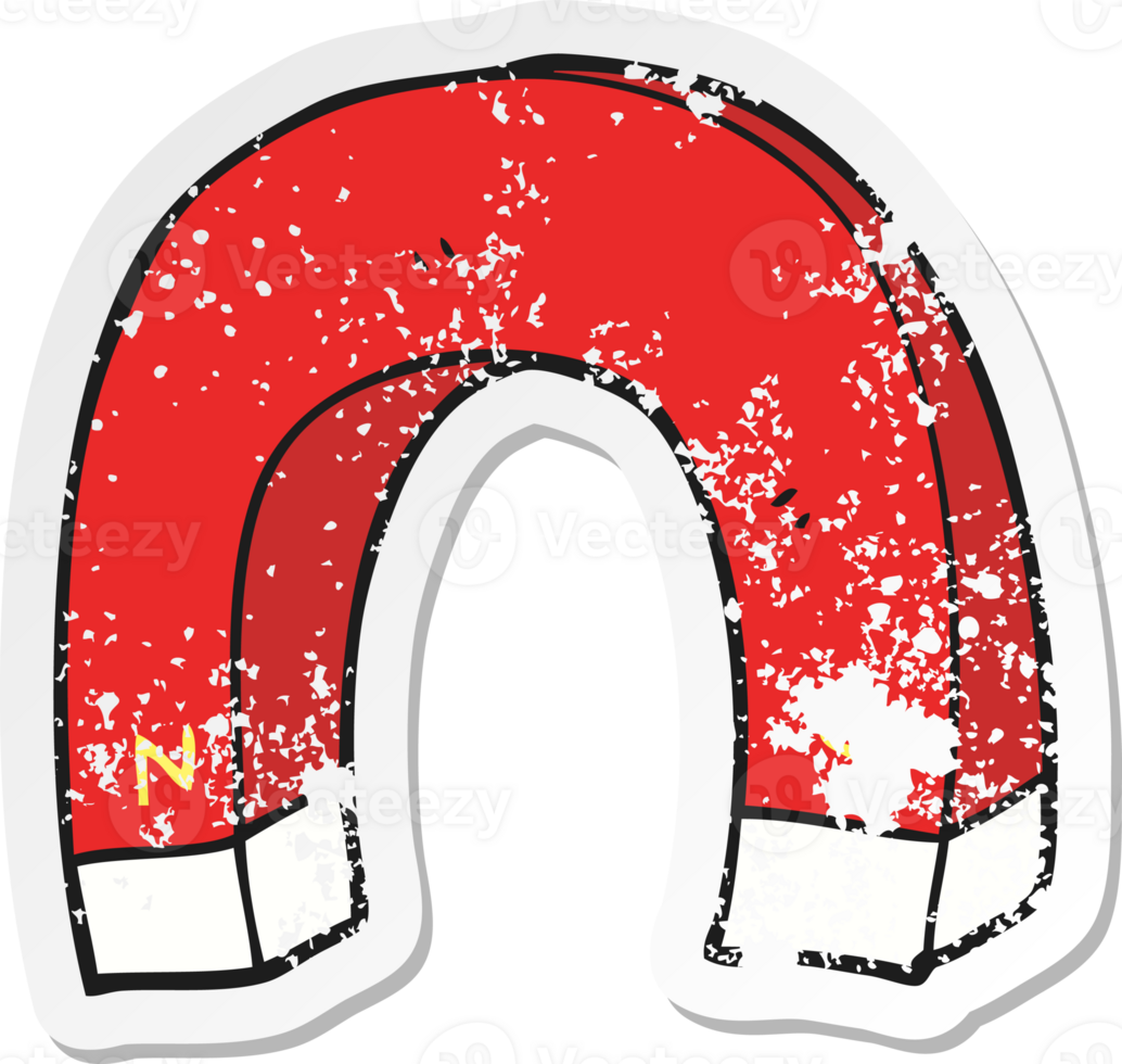 retro distressed sticker of a cartoon magnet png
