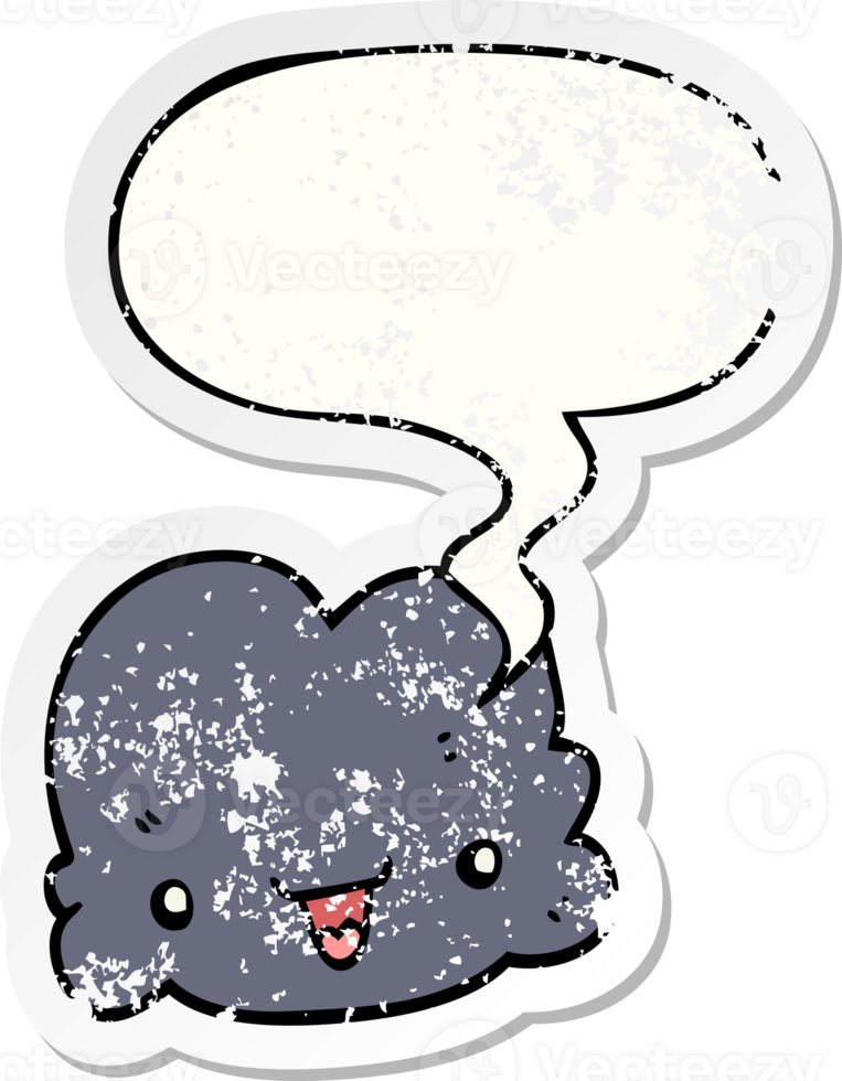 cartoon tiny happy cloud with speech bubble distressed distressed old sticker png