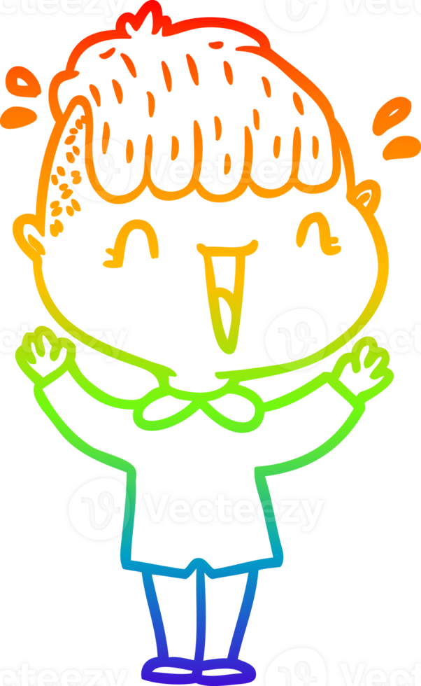rainbow gradient line drawing of a cartoon happy boy surprised png