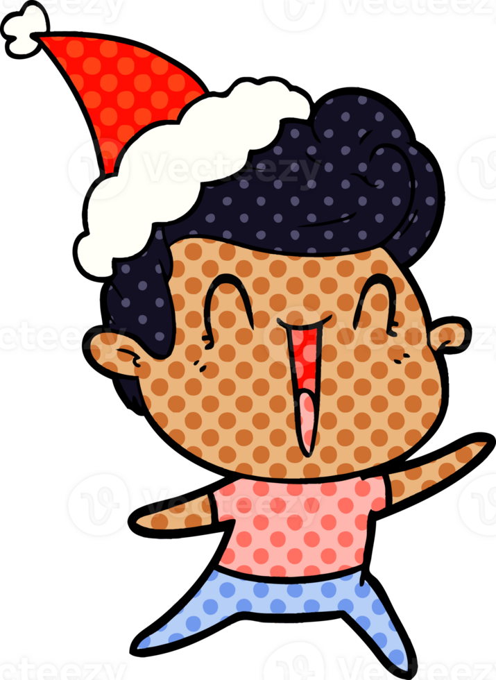 hand drawn comic book style illustration of a excited man wearing santa hat png