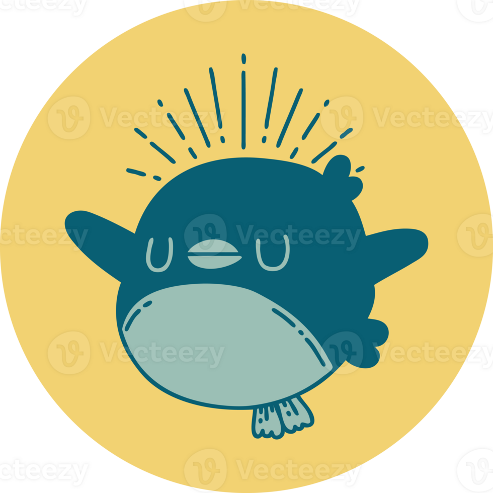 icon of a tattoo style flapping robin png