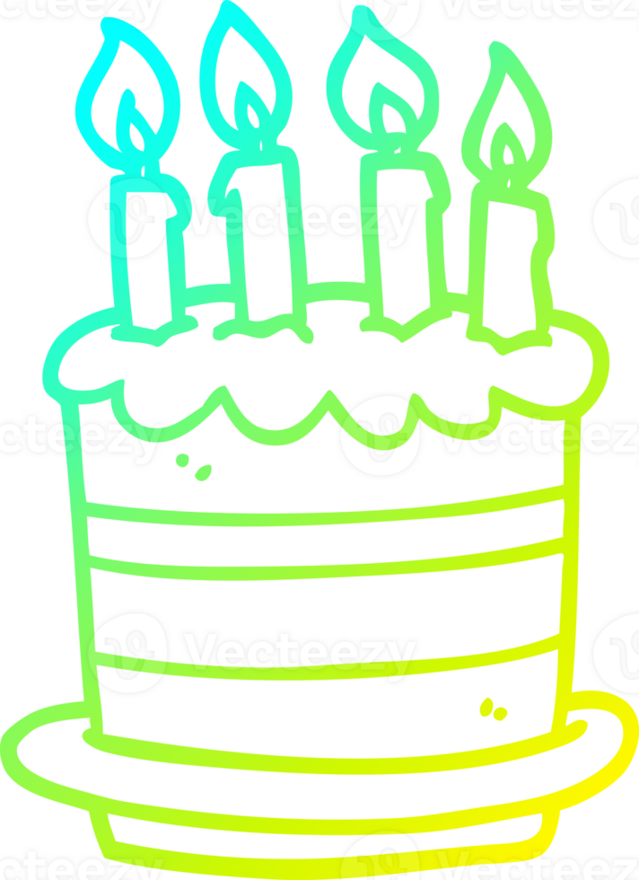 cold gradient line drawing of a cartoon birthday cake png