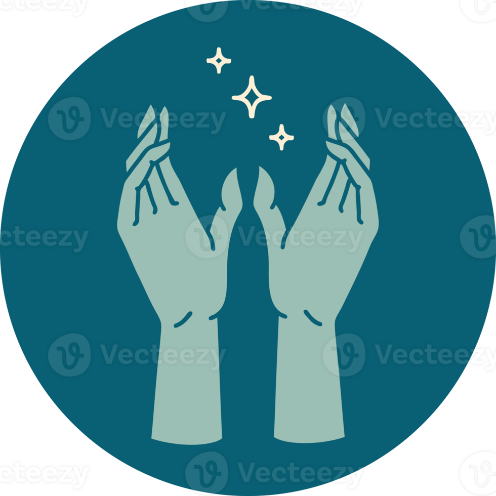iconic tattoo style image of reaching hands png