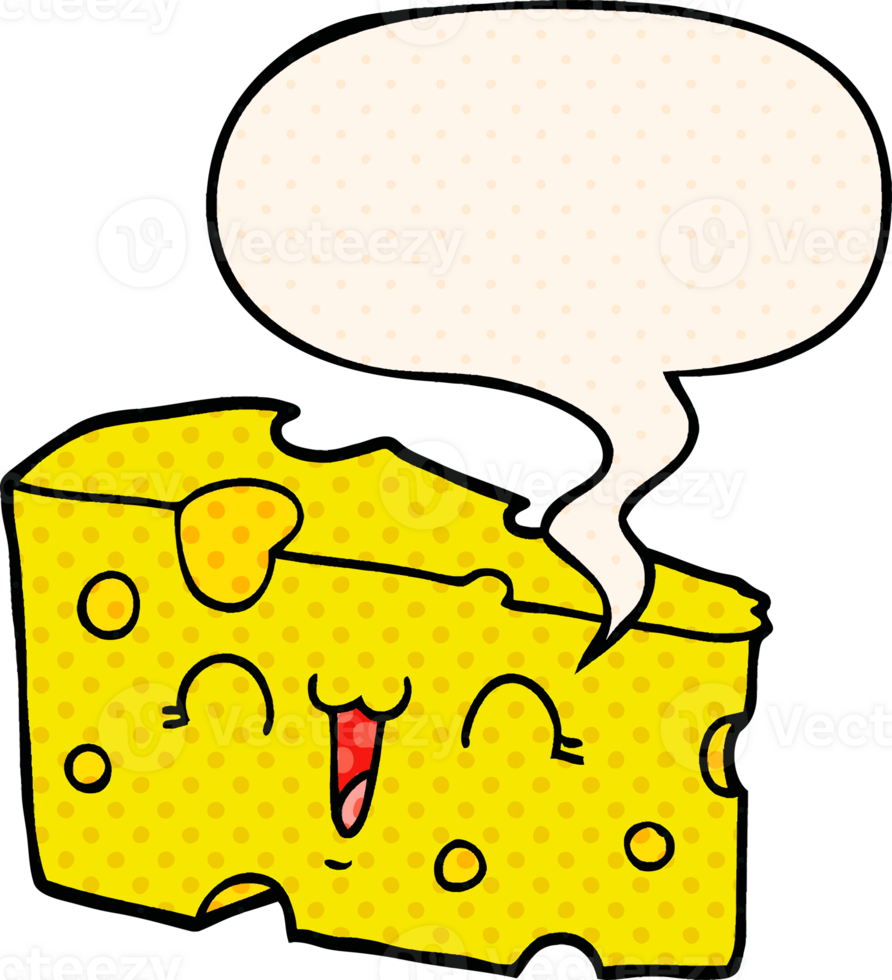 cartoon cheese with speech bubble in comic book style png