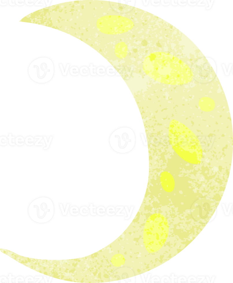 hand- getrokken retro tekenfilm tekening van een halve maan maan png