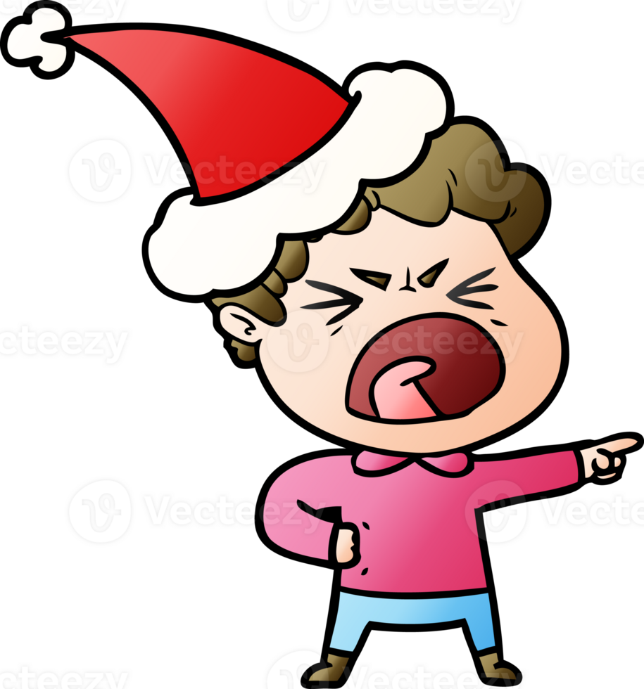 hand drawn gradient cartoon of a furious man wearing santa hat png