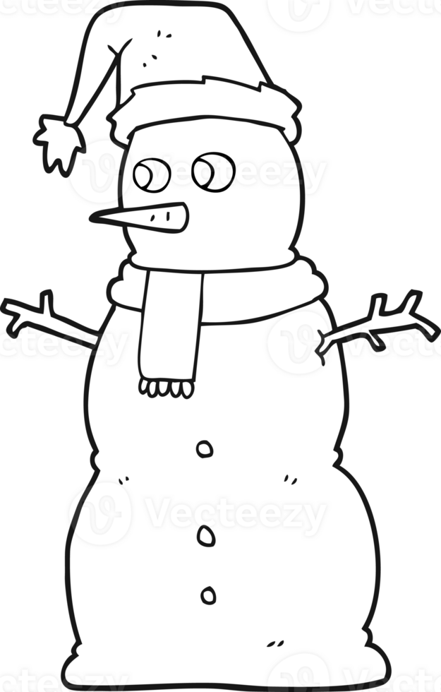 hand drawn black and white cartoon snowman png
