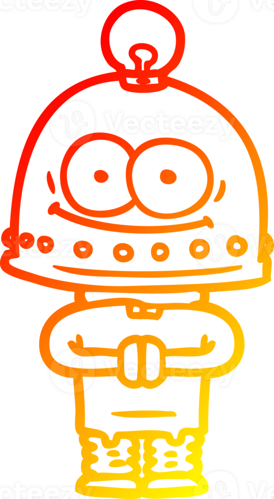 warm gradient line drawing of a happy carton robot with light bulb png