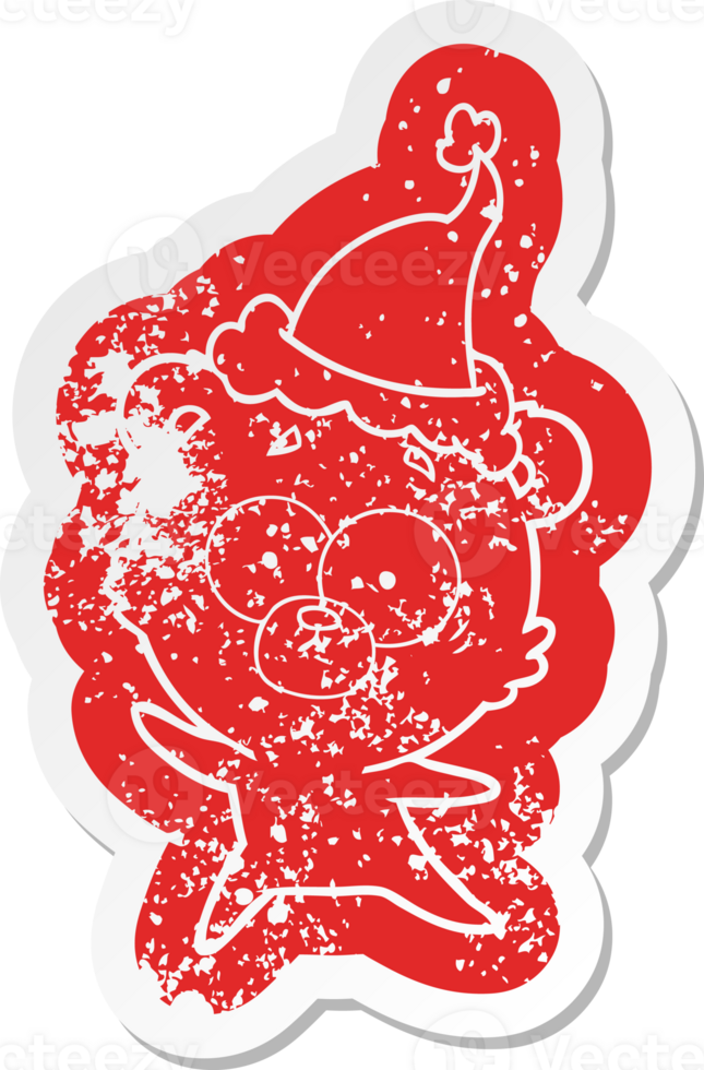 anxious bear quirky cartoon distressed sticker of a wearing santa hat png