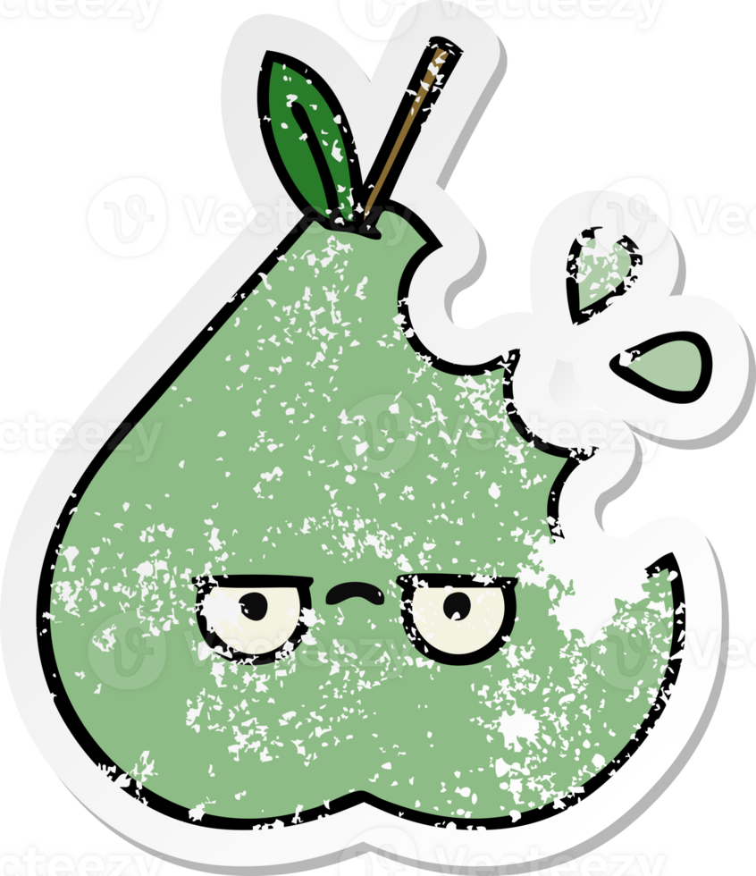 distressed sticker of a cute cartoon green pear png