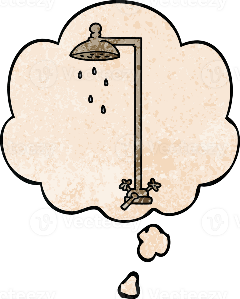 cartoon shower with thought bubble in grunge texture style png
