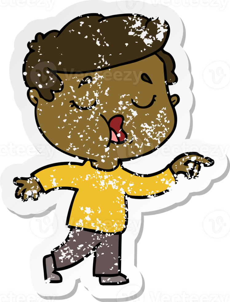 distressed sticker of a cartoon man talking png