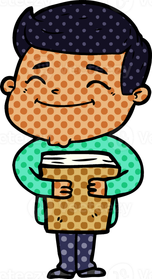 happy cartoon man holding book png