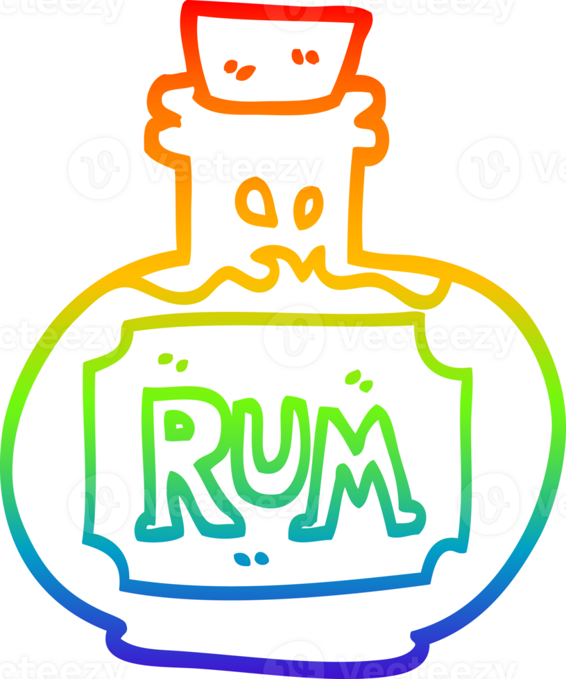 rainbow gradient line drawing of a cartoon old bottle of rum png
