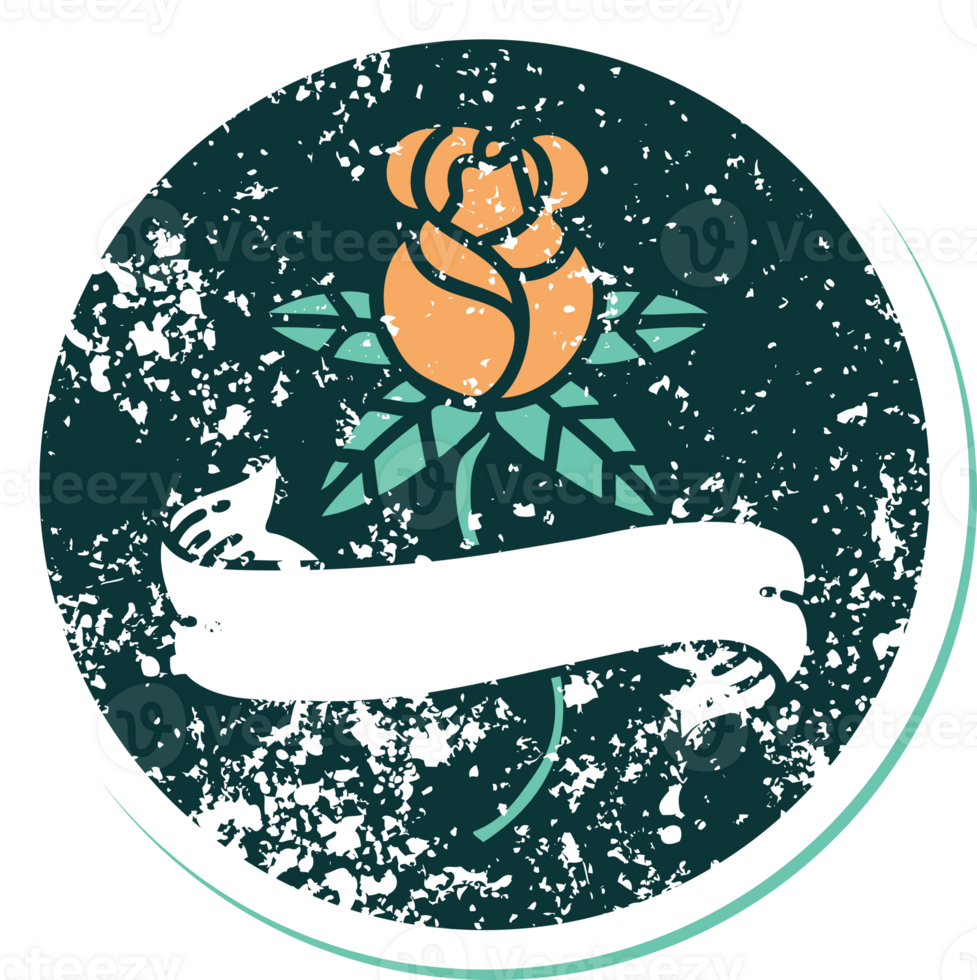 iconic distressed sticker tattoo style image of a rose and banner png