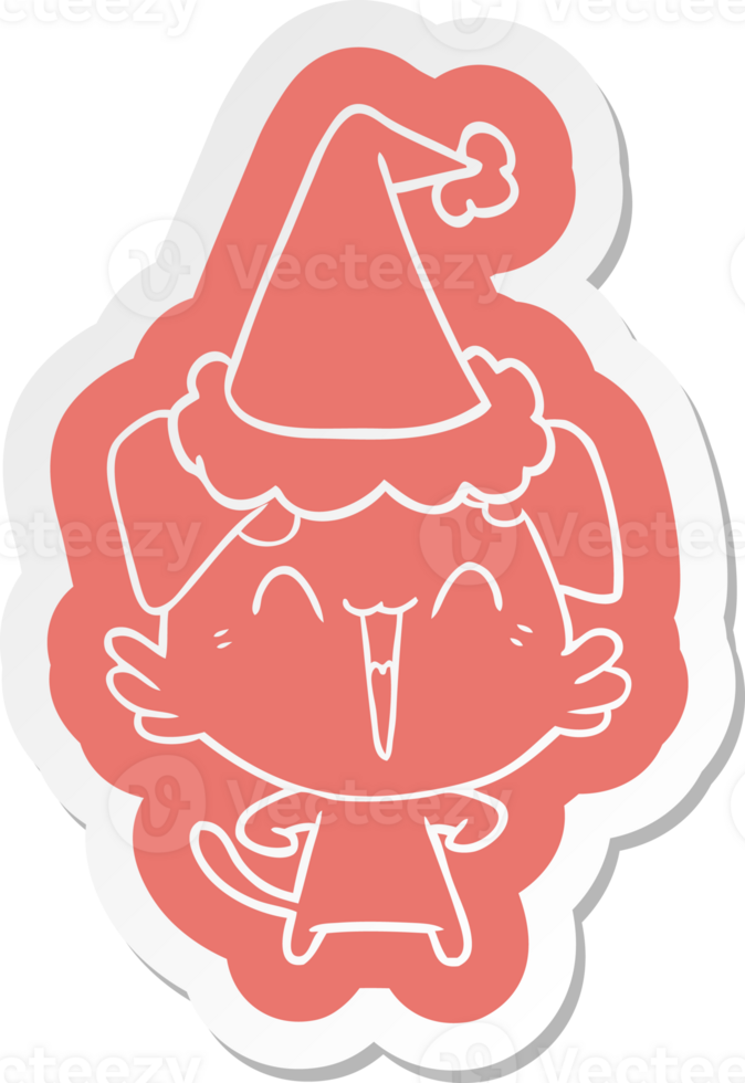 happy little dog quirky cartoon  sticker of a wearing santa hat png