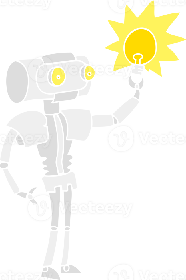 flat color illustration of robot with light bulb png