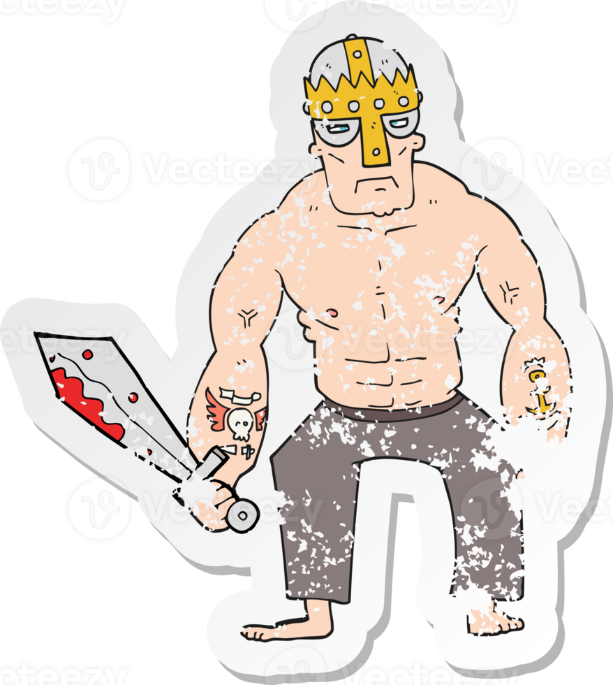 retro distressed sticker of a cartoon warrior png