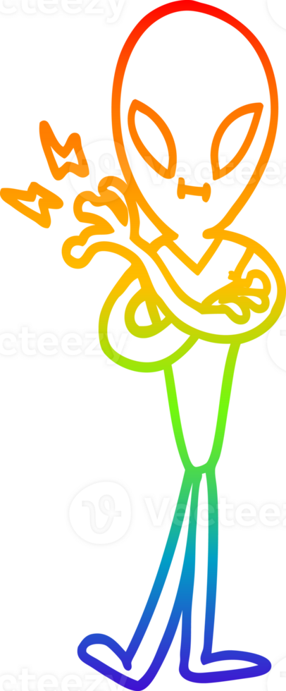 rainbow gradient line drawing of a cartoon alien png