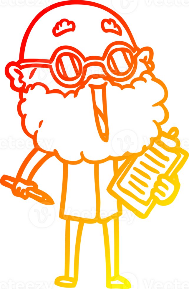 warm gradient line drawing of a cartoon joyful man with beard png