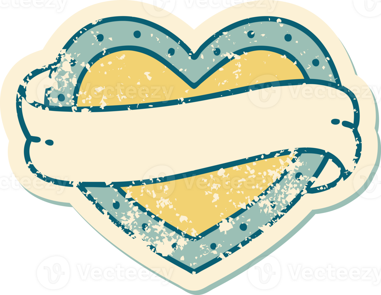 iconic distressed sticker tattoo style image of a heart and banner png