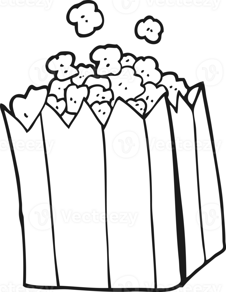 hand drawn black and white cartoon popcorn png