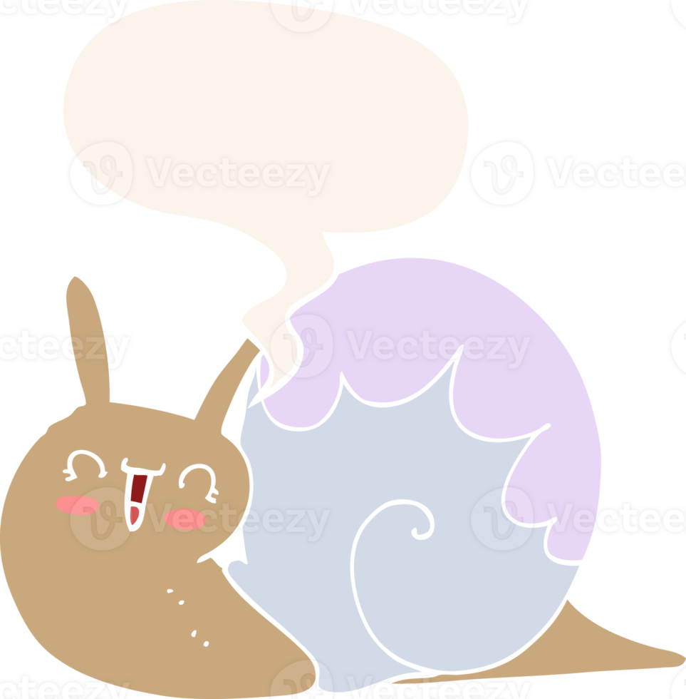 cute cartoon snail with speech bubble in retro style png