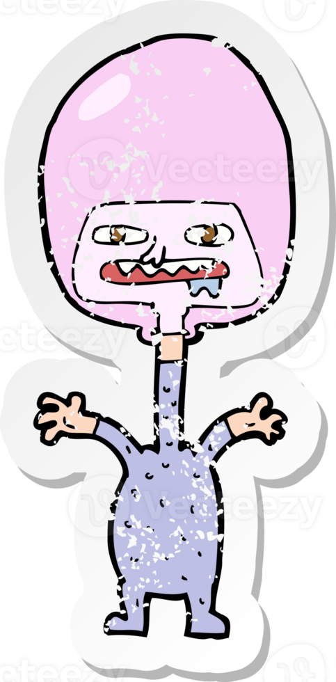 retro distressed sticker of a cartoon space alien png