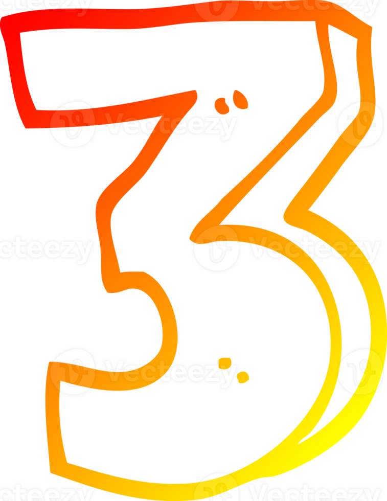 warm gradient line drawing of a cartoon number three png