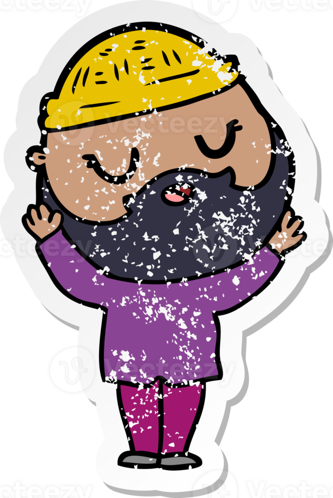 distressed sticker of a cartoon man with beard png