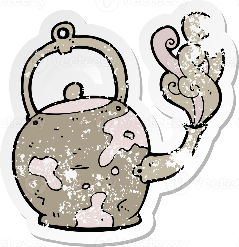 retro distressed sticker of a cartoon old tea pot png