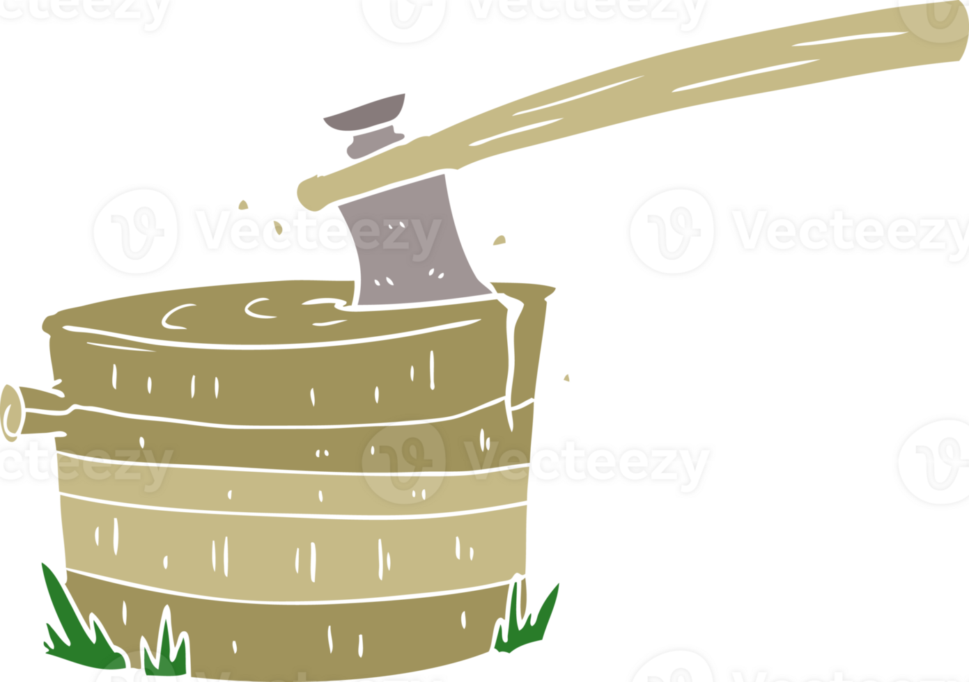 flat color style cartoon tree stump with axe png