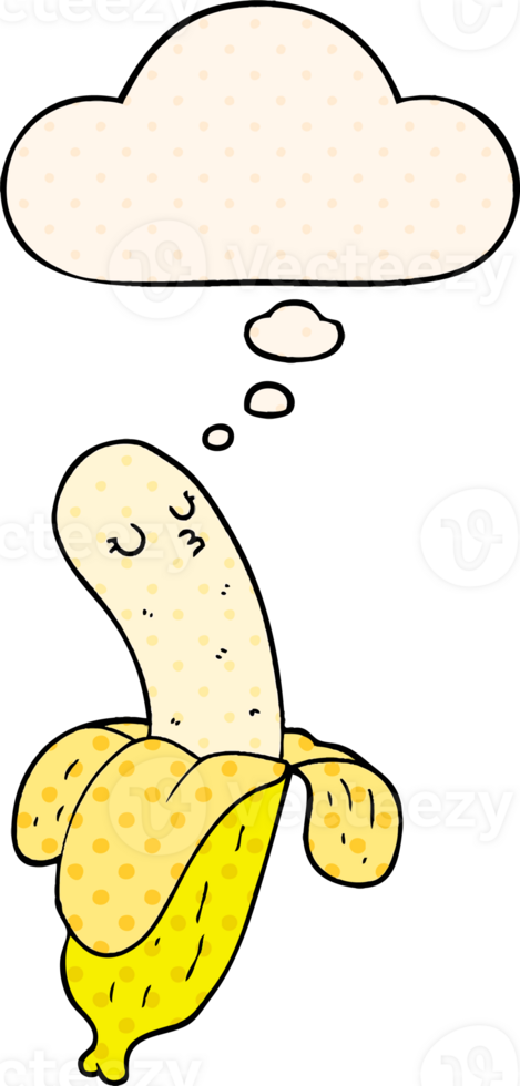 cartoon banana with thought bubble in comic book style png