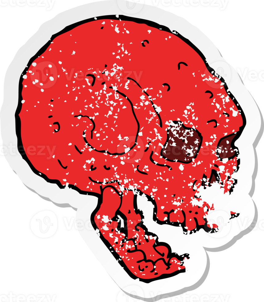 retro distressed sticker of a cartoon spooky skull png