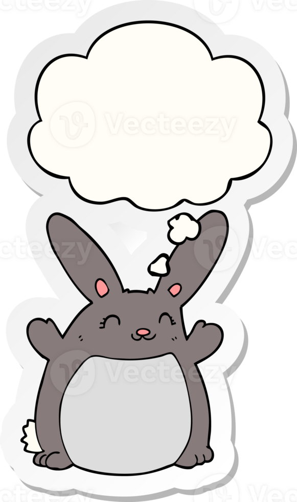 cartoon rabbit with thought bubble as a printed sticker png