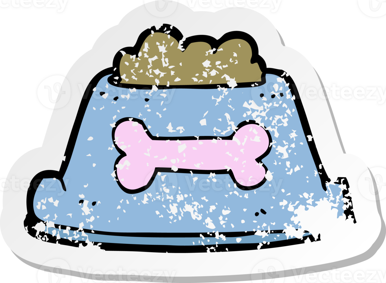retro distressed sticker of a cartoon dog food in bowl png