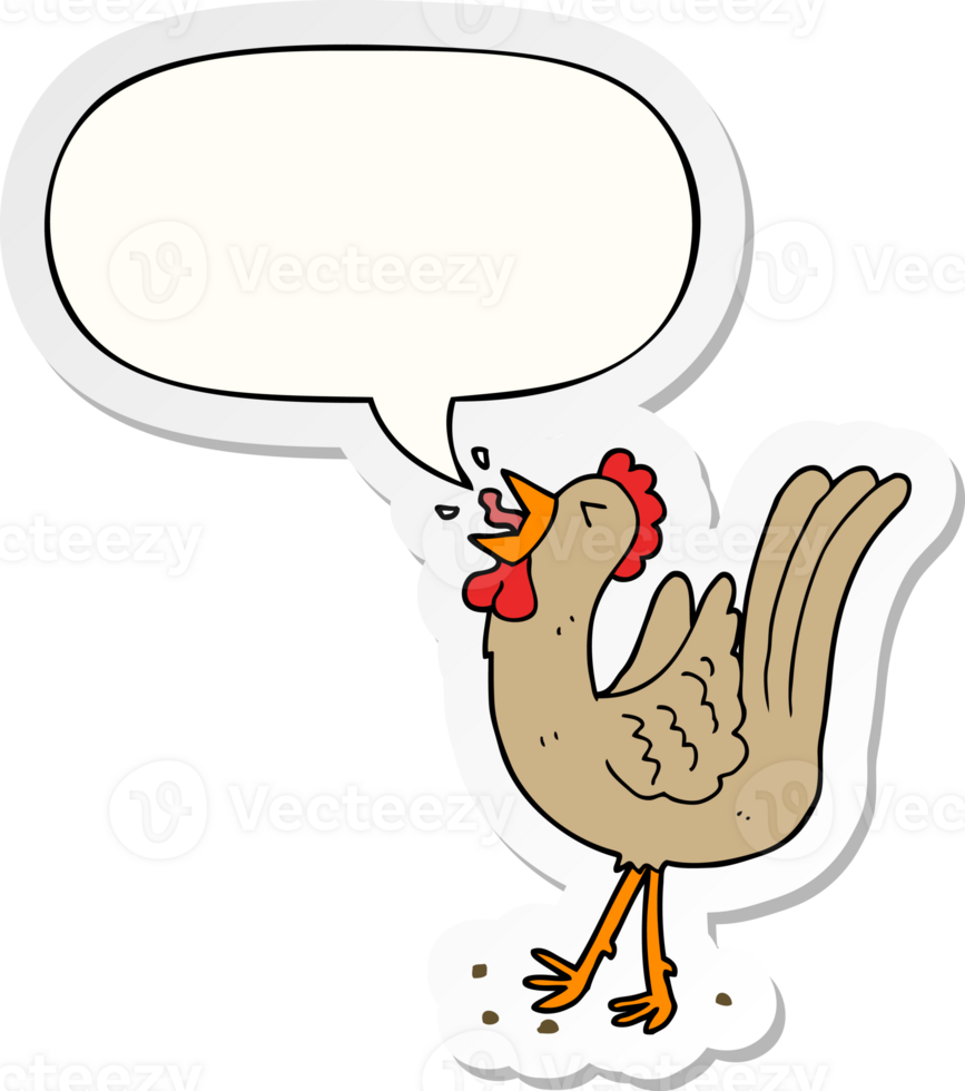 cartoon crowing cockerel with speech bubble sticker png